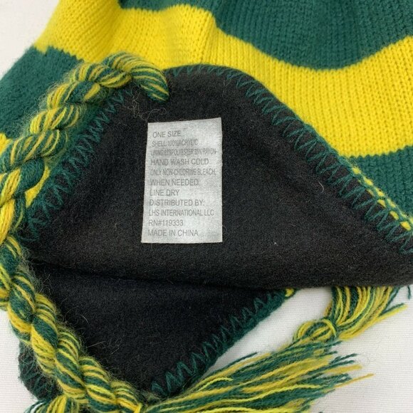 Green & Yellow Striped Beanie (w/tassels) - Picture 6 of 6